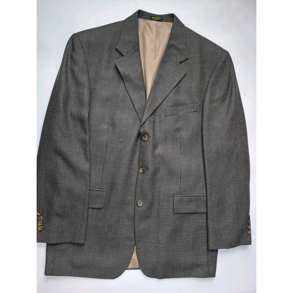 Oscar De La Renta 42R Olive Black Wool Blazer 3 Button Sport Coat Mens